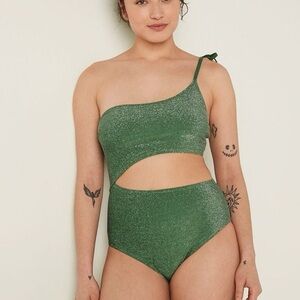 NEW Pink Victoria’s Secret Green Shimmer One Shoulder One Piece Swimsuit Beach